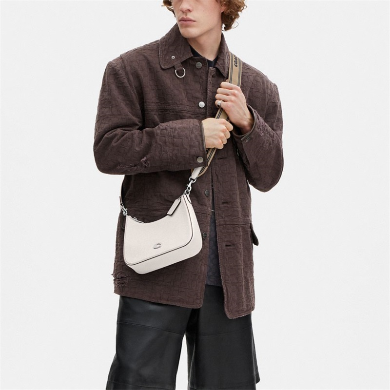 Geanta Crossbody Dama Coach Hobo With Signature Canvas Detail Albi | Romania-943728