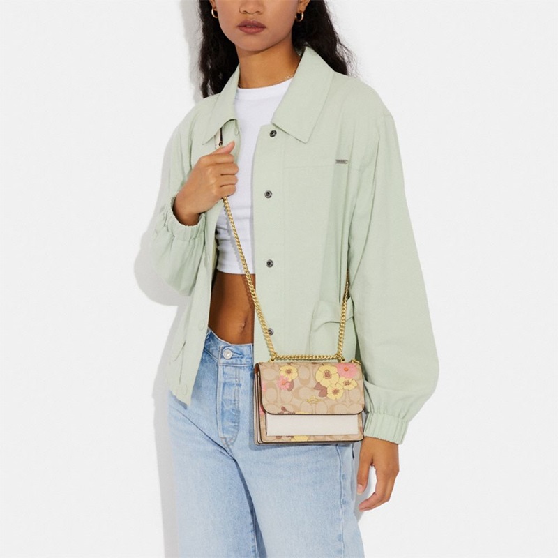 Geanta Crossbody Dama Coach Mini Klare In Signature Canvas With Floral Cluster Print Aurii Kaki Deschis Colorati | Romania-482615