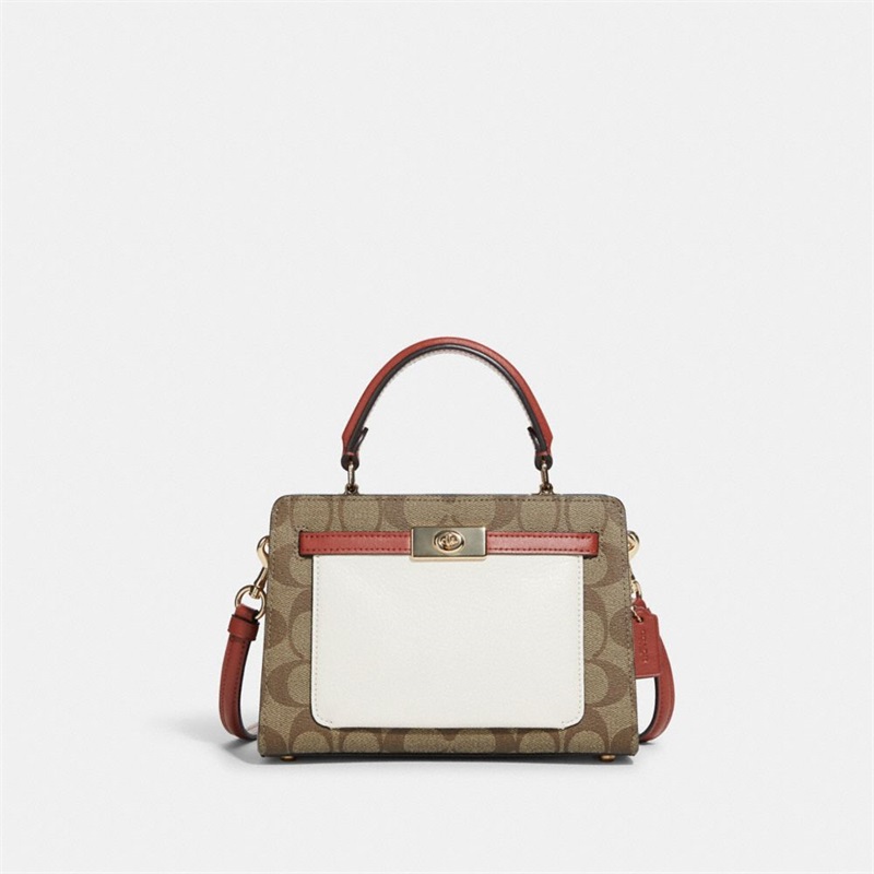 Geanta Crossbody Dama Coach Mini Lane Top Handle In Colorblock Signature Canvas Aurii Kaki Colorati | Romania-869410