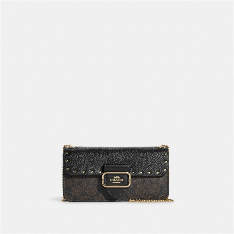 Geanta Crossbody Dama Coach Morgan In Colorblock Signature Canvas With Rivets Aurii Maro Negrii Colorati | Romania-345819