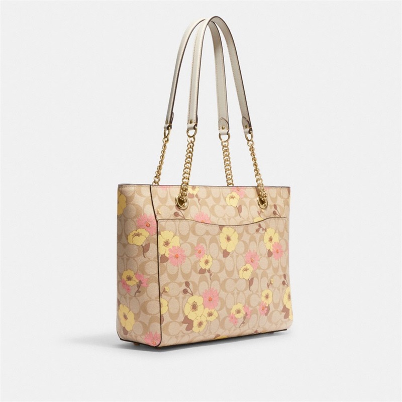 Geanta Dama Coach Cammie Chain Tote In Signature Canvas With Floral Cluster Print Aurii Kaki Deschis Colorati | Romania-291405