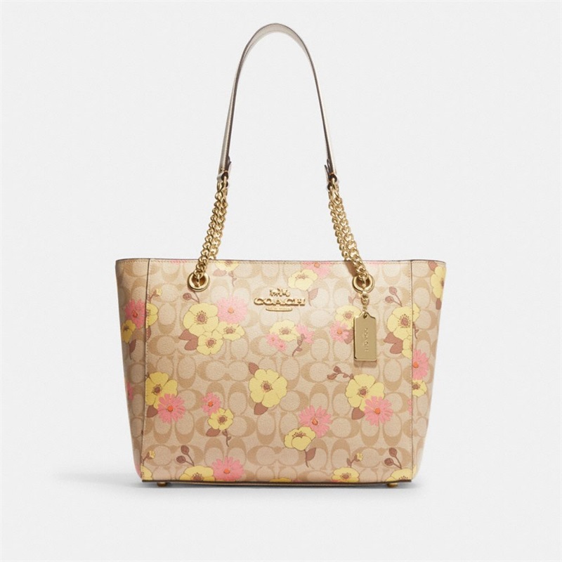 Geanta Dama Coach Cammie Chain Tote In Signature Canvas With Floral Cluster Print Aurii Kaki Deschis Colorati | Romania-291405