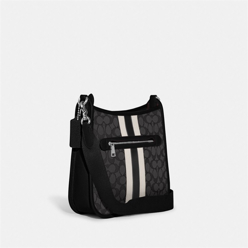 Geanta Dama Coach Dempsey File In Signature Jacquard With Stripe And Coach Patch Argintii Negrii Negrii Colorati | Romania-480259