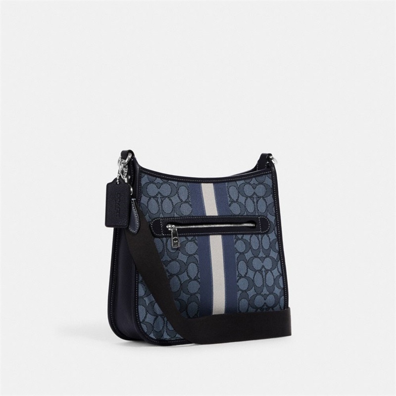 Geanta Dama Coach Dempsey File In Signature Jacquard With Stripe And Coach Patch Argintii Bleumarin Colorati | Romania-712658