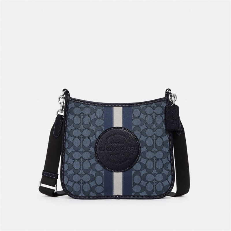 Geanta Dama Coach Dempsey File In Signature Jacquard With Stripe And Coach Patch Argintii Bleumarin Colorati | Romania-712658