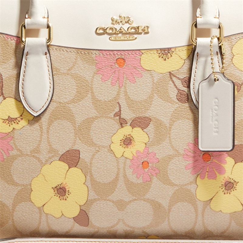 Geanta De Mana Dama Coach Darcie In Signature Canvas With Floral Cluster Print Aurii Kaki Deschis Colorati | Romania-140386