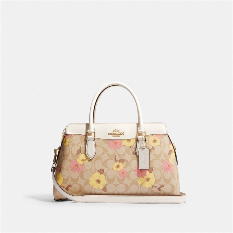 Geanta De Mana Dama Coach Darcie In Signature Canvas With Floral Cluster Print Aurii Kaki Deschis Colorati | Romania-140386