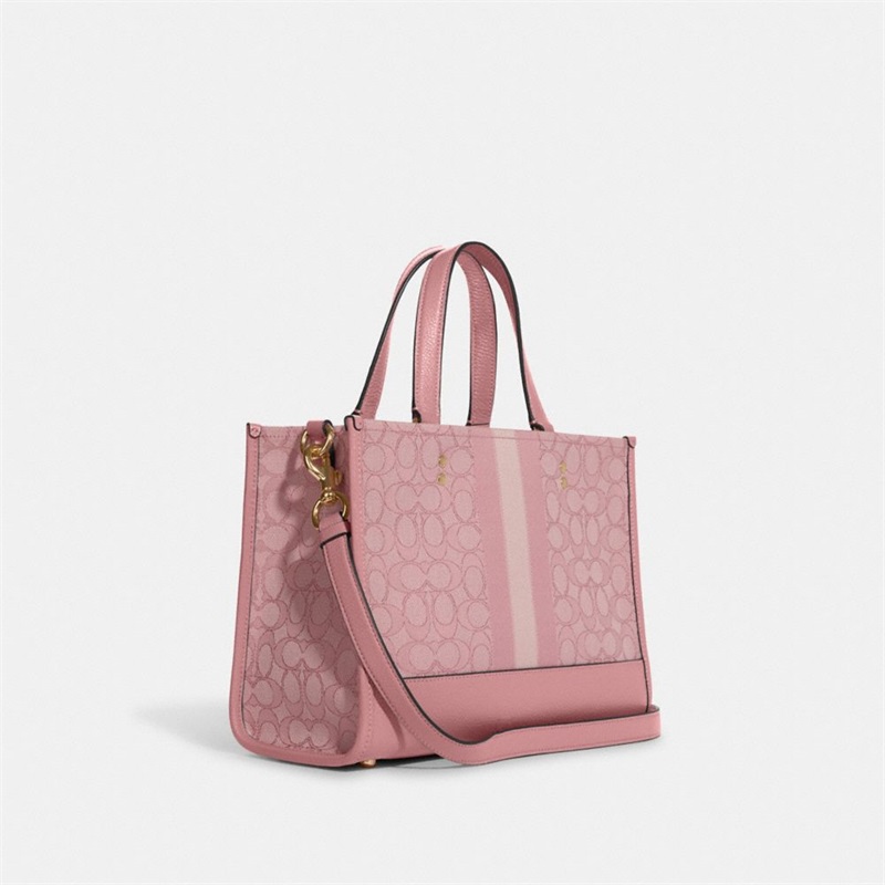 Geanta De Mana Dama Coach Dempsey In Signature Jacquard With Stripe And Coach Patch Aurii Roz Colorati | Romania-673498