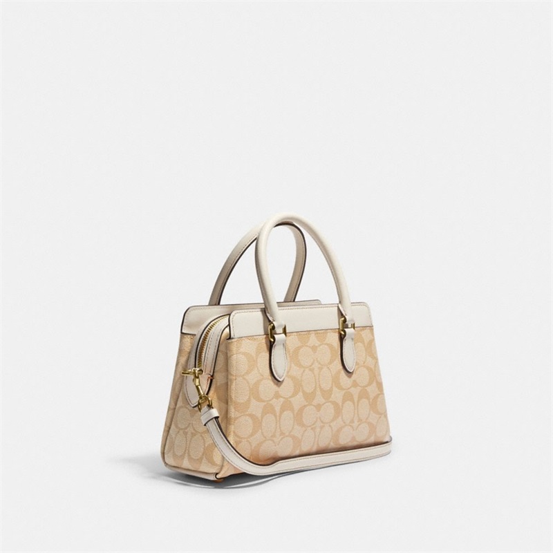 Geanta De Mana Dama Coach Mini Darcie In Signature Canvas With Floral Applique Aurii Kaki Deschis Colorati | Romania-427619