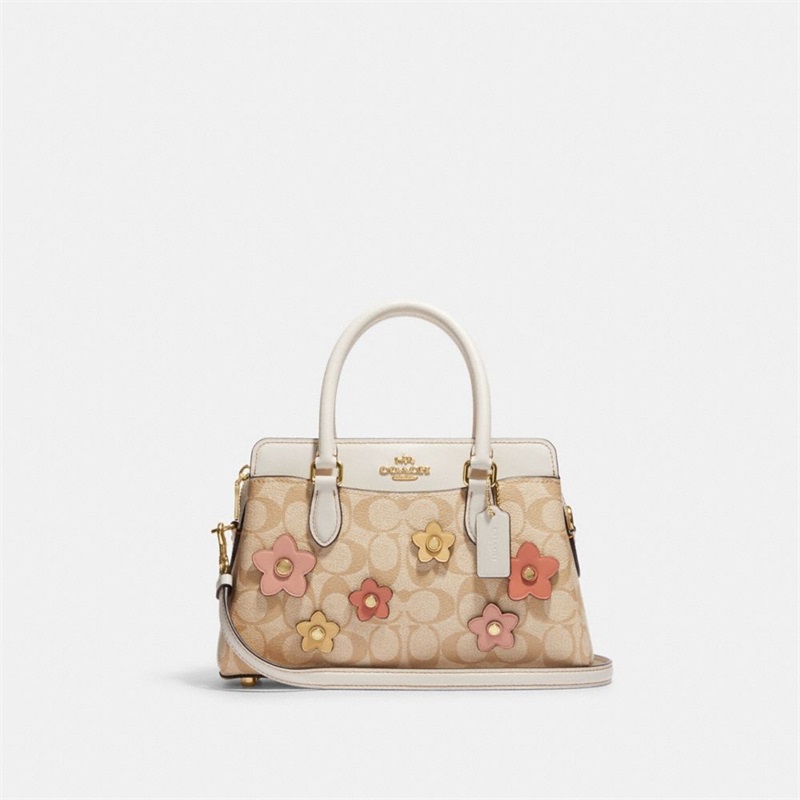 Geanta De Mana Dama Coach Mini Darcie In Signature Canvas With Floral Applique Aurii Kaki Deschis Colorati | Romania-427619