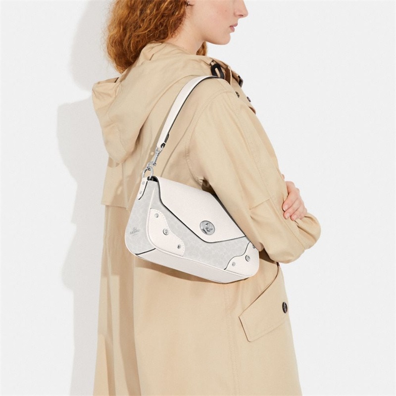 Geanta De Umar Dama Coach Millie In Colorblock Signature Canvas Argintii Albi | Romania-260947