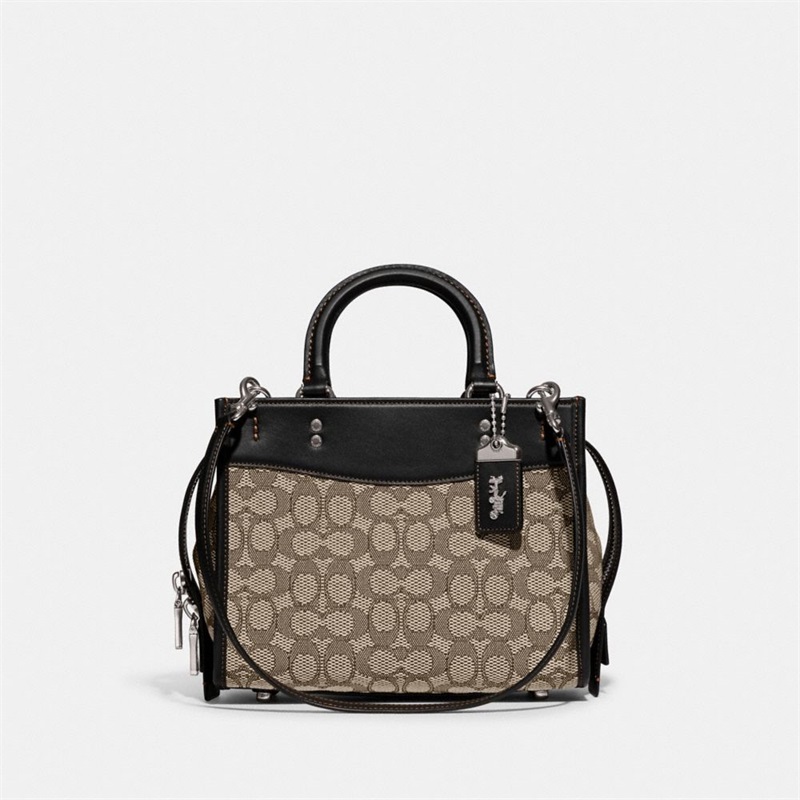 Geanta De Umar Dama Coach Rogue 25 In Signature Textil Jacquard Argintii Negrii | Romania-896421