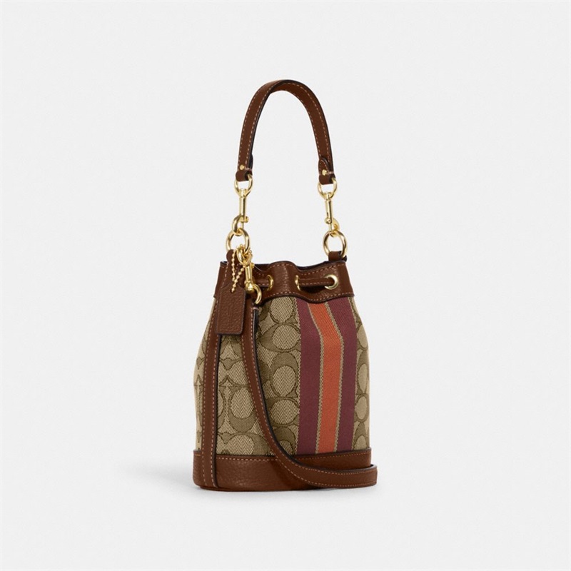 Geanta Galeata Dama Coach Mini Dempsey In Signature Jacquard With Stripe And Coach Patch Kaki Colorati | Romania-846923