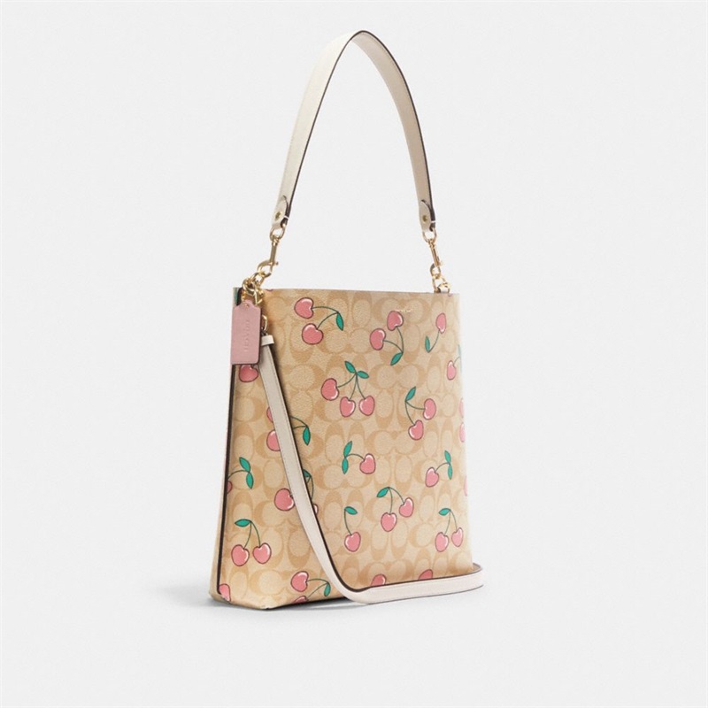 Geanta Galeata Dama Coach Mollie In Signature Canvas With Heart Cherry Print Aurii Kaki Deschis Colorati | Romania-197430