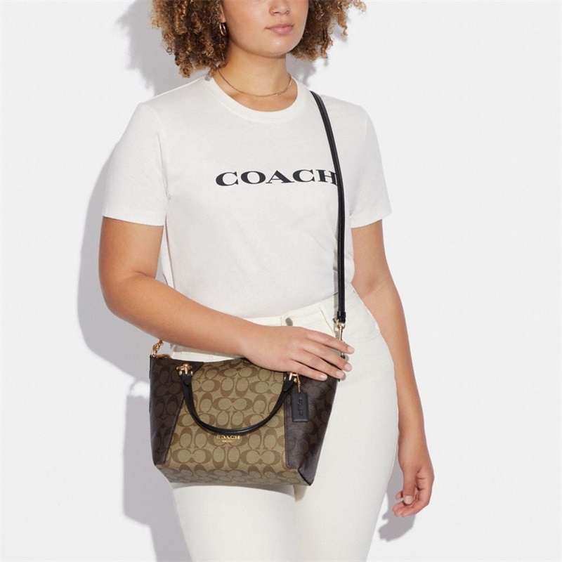 Geanta Satchel Dama Coach Kacey In Blocked Signature Canvas Aurii Kaki Maro Colorati | Romania-582316