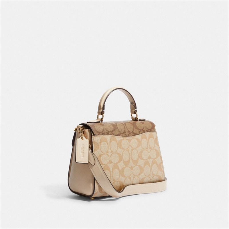 Geanta Satchel Dama Coach Morgan Top Handle In Blocked Signature Canvas Aurii Kaki Deschis Colorati | Romania-053812