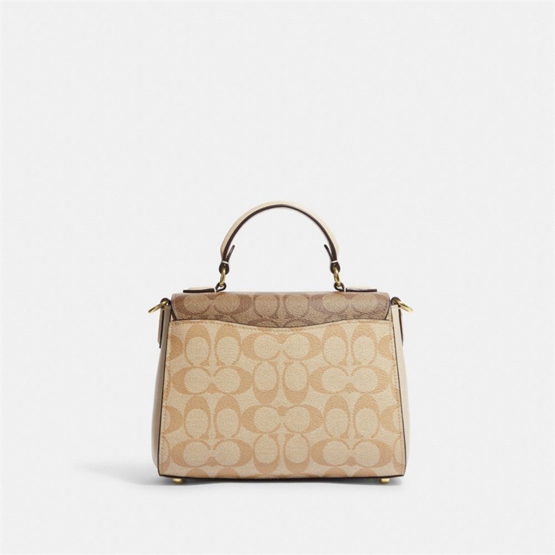 Geanta Satchel Dama Coach Morgan Top Handle In Blocked Signature Canvas Aurii Kaki Deschis Colorati | Romania-053812