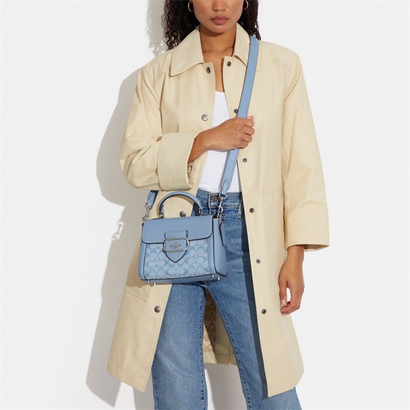 Geanta Satchel Dama Coach Morgan Top Handle In Signature Chambray Argintii Flori Colorati | Romania-509437