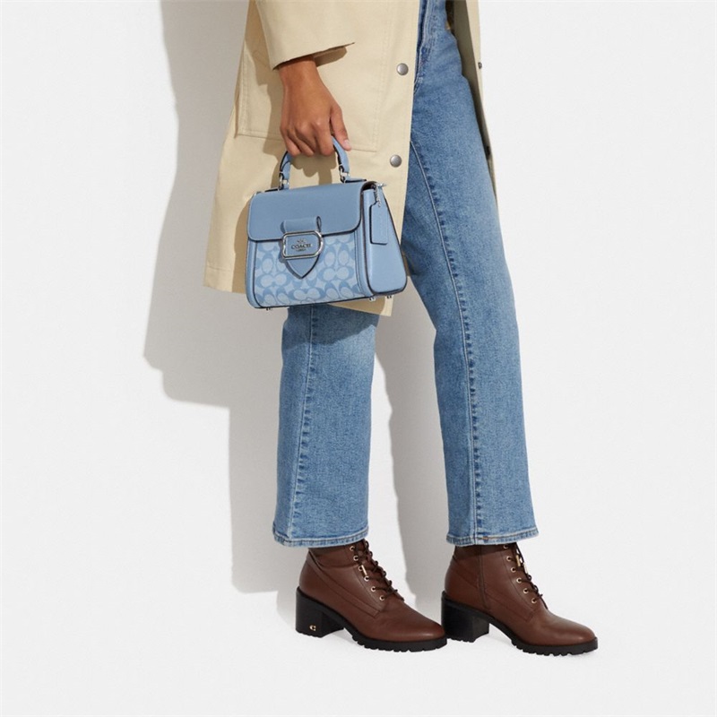 Geanta Satchel Dama Coach Morgan Top Handle In Signature Chambray Argintii Flori Colorati | Romania-509437