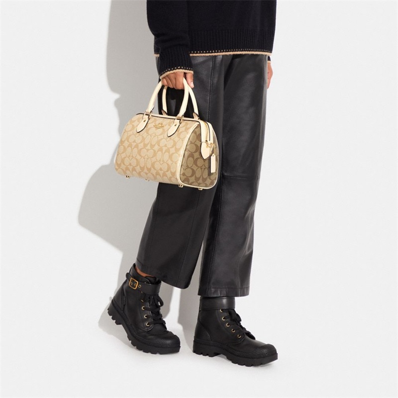 Geanta Satchel Dama Coach Rowan In Blocked Signature Canvas Aurii Kaki Deschis Colorati | Romania-276018