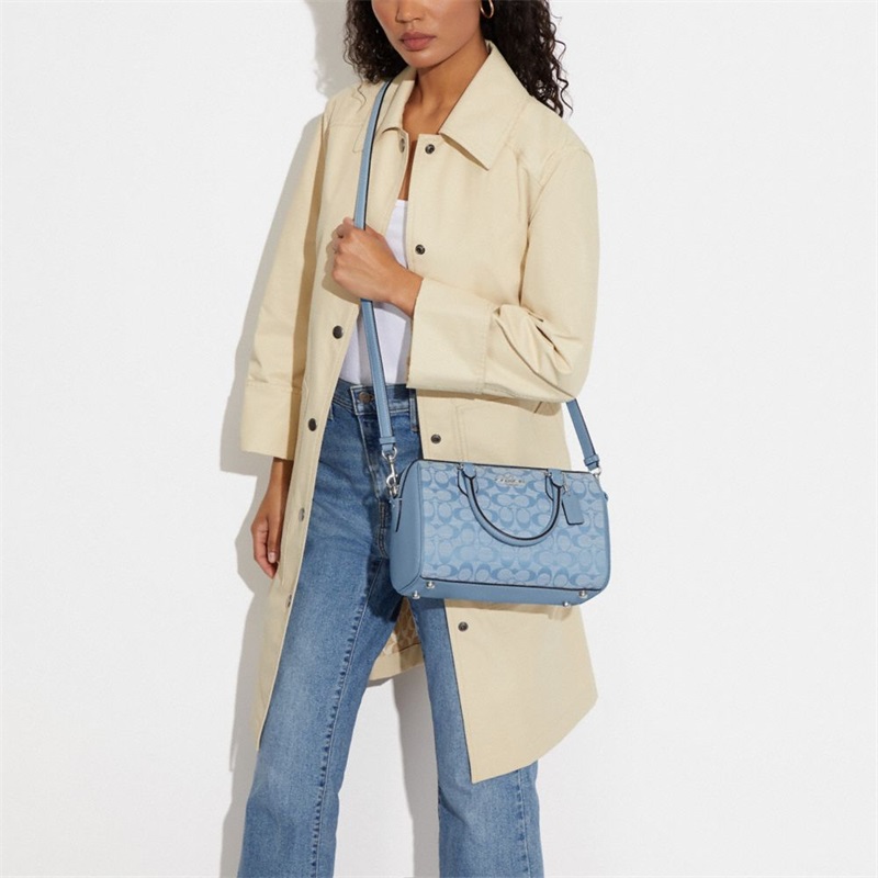 Geanta Satchel Dama Coach Rowan In Signature Chambray Argintii Flori Colorati | Romania-140297