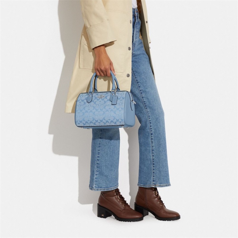 Geanta Satchel Dama Coach Rowan In Signature Chambray Argintii Flori Colorati | Romania-140297