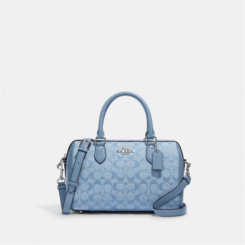 Geanta Satchel Dama Coach Rowan In Signature Chambray Argintii Flori Colorati | Romania-140297