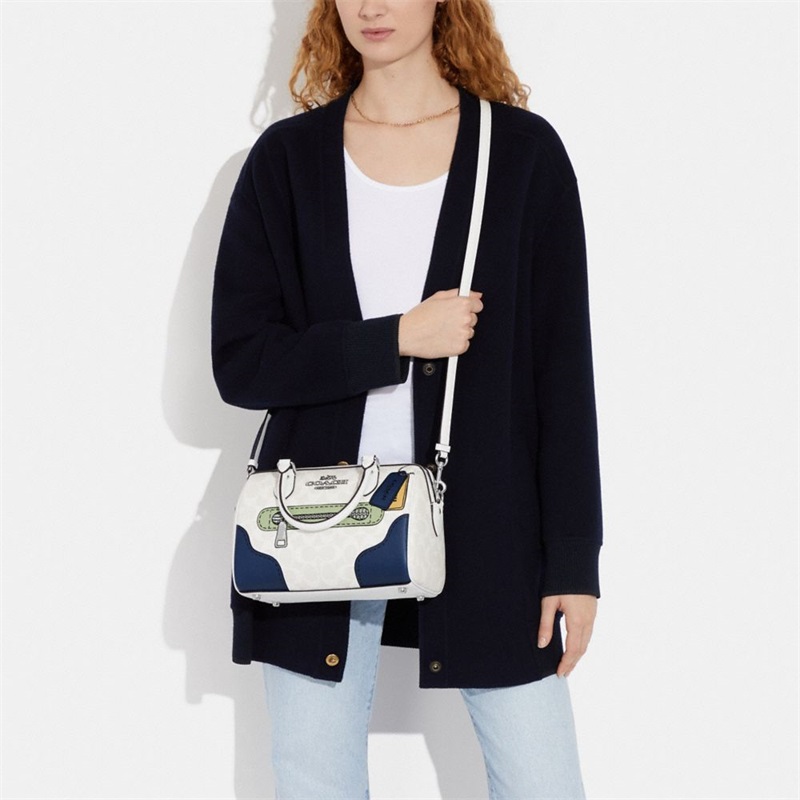 Geanta Satchel Dama Coach Rowan In Signature Canvas With Trompe L'oeil Print Argintii Albi Colorati | Romania-432679