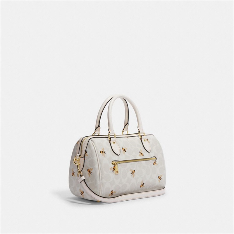 Geanta Satchel Dama Coach Rowan In Signature Canvas With Bee Print Aurii Albi Colorati | Romania-514372