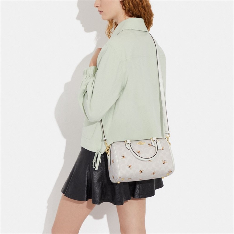 Geanta Satchel Dama Coach Rowan In Signature Canvas With Bee Print Aurii Albi Colorati | Romania-514372