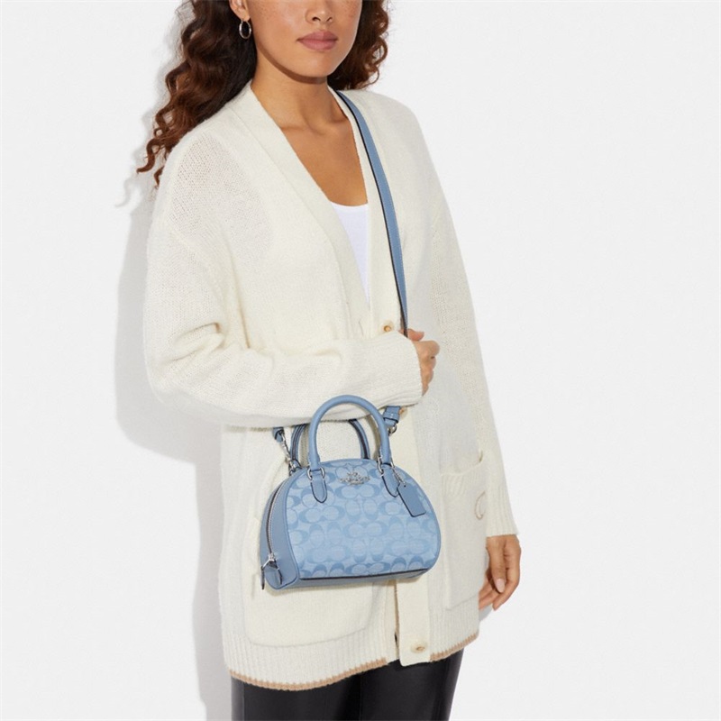 Geanta Satchel Dama Coach Sydney In Signature Chambray Argintii Flori Colorati | Romania-160479