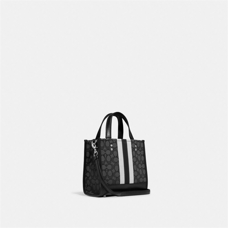 Geanta Tote Dama Coach Dempsey 22 In Signature Jacquard With Stripe And Coach Patch Argintii Negrii Negrii Colorati | Romania-743865