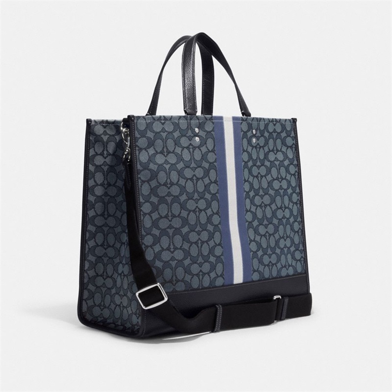 Geanta Tote Dama Coach Dempsey 40 In Signature Jacquard With Stripe And Coach Patch Argintii Bleumarin Colorati | Romania-360597