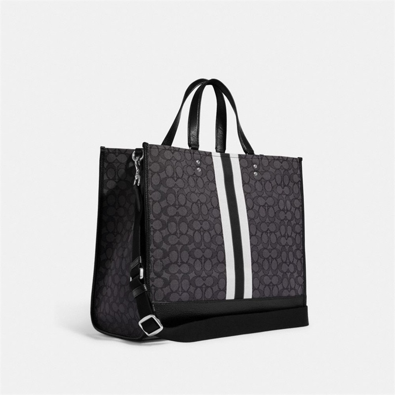 Geanta Tote Dama Coach Dempsey 40 In Signature Jacquard With Stripe And Coach Patch Argintii Negrii Negrii Colorati | Romania-410257