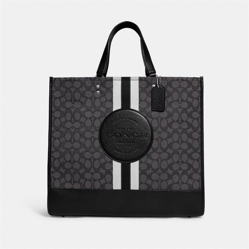 Geanta Tote Dama Coach Dempsey 40 In Signature Jacquard With Stripe And Coach Patch Argintii Negrii Negrii Colorati | Romania-410257