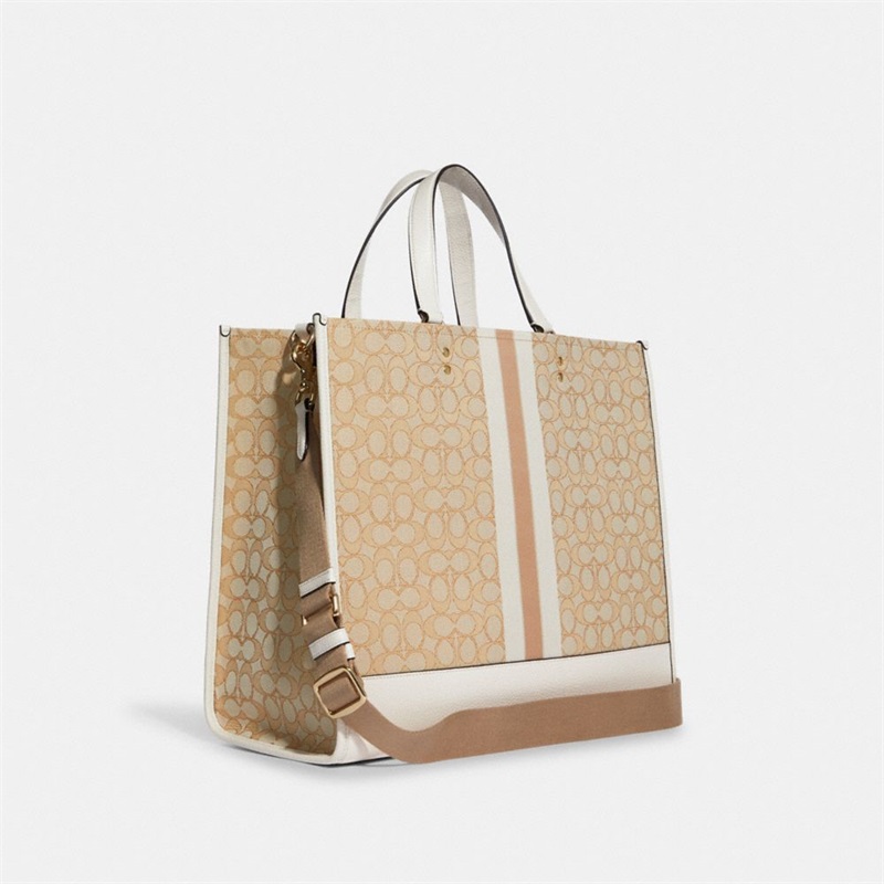 Geanta Tote Dama Coach Dempsey 40 In Signature Jacquard With Stripe And Coach Patch Aurii Kaki Deschis | Romania-624790