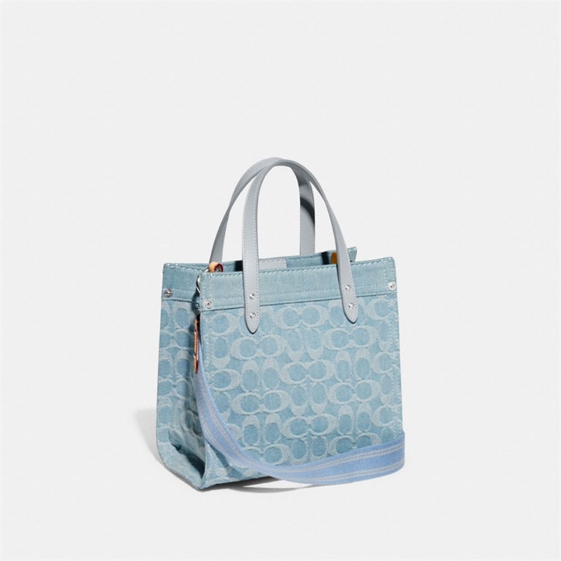 Geanta Tote Dama Coach Field 22 In Signature Denim Argintii Albastri | Romania-852730