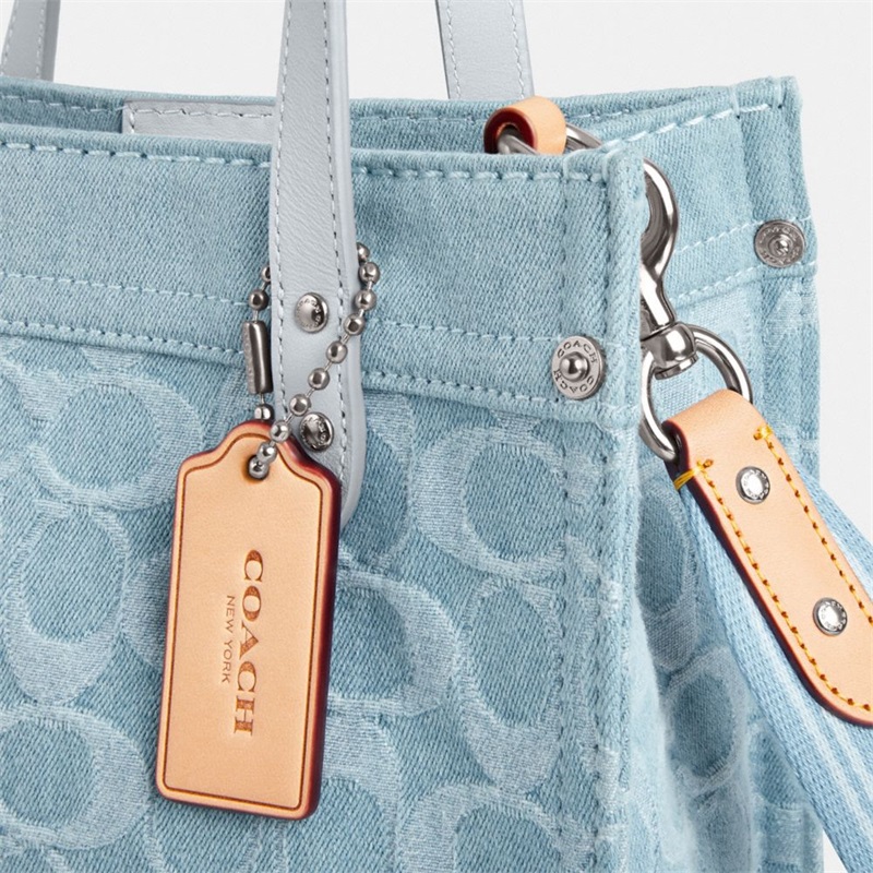 Geanta Tote Dama Coach Field 22 In Signature Denim Argintii Albastri | Romania-852730