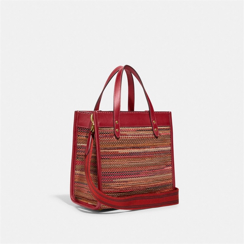 Geanta Tote Dama Coach Field 22 In Upwoven Leather Rosii Inchis Rosii Colorati | Romania-901726