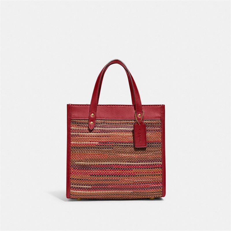 Geanta Tote Dama Coach Field 22 In Upwoven Leather Rosii Inchis Rosii Colorati | Romania-901726