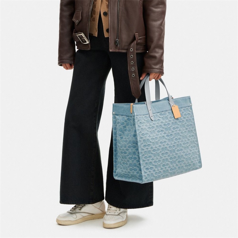 Geanta Tote Dama Coach Field 40 In Signature Denim Albastri | Romania-038742