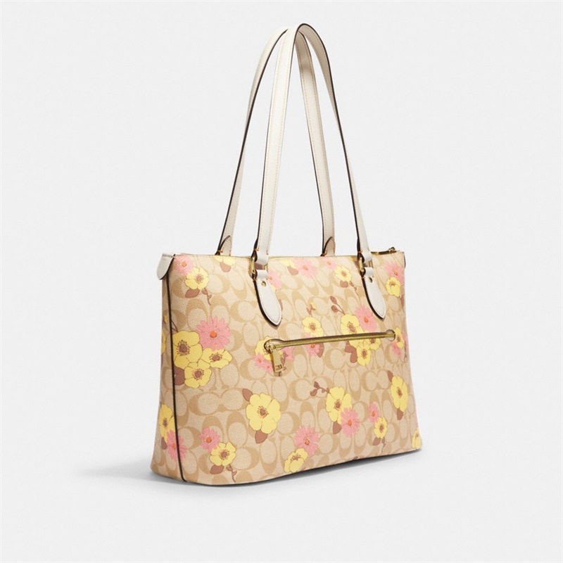 Geanta Tote Dama Coach Gallery In Signature Canvas With Floral Cluster Print Aurii Kaki Deschis Colorati | Romania-417562