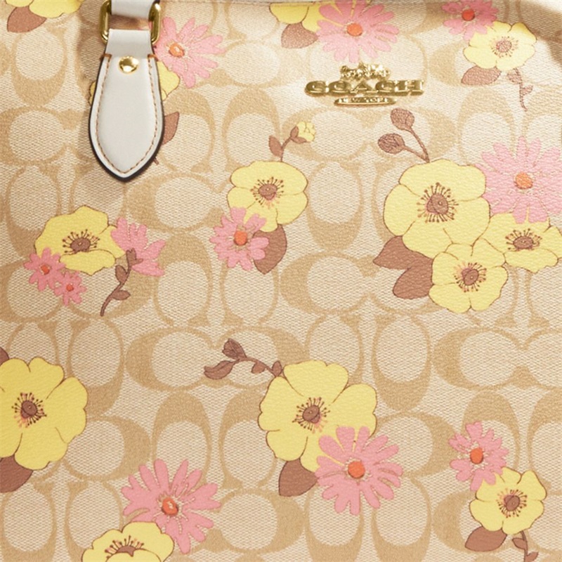 Geanta Tote Dama Coach Gallery In Signature Canvas With Floral Cluster Print Aurii Kaki Deschis Colorati | Romania-417562