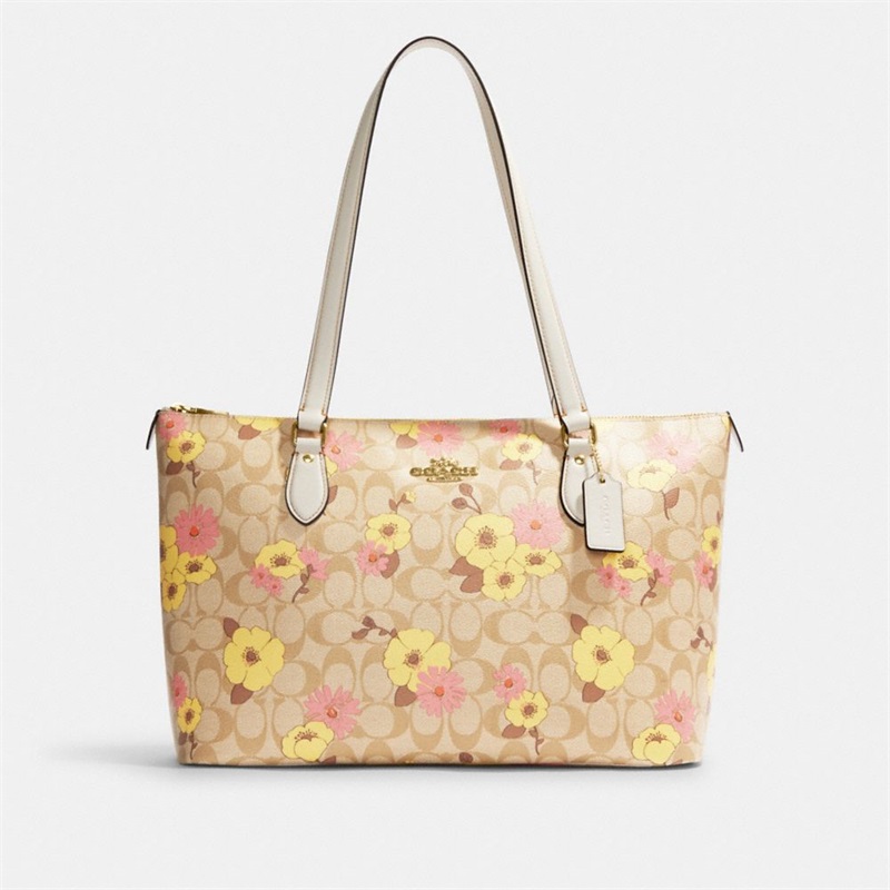 Geanta Tote Dama Coach Gallery In Signature Canvas With Floral Cluster Print Aurii Kaki Deschis Colorati | Romania-417562