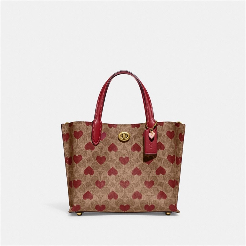 Geanta Tote Dama Coach Willow 24 In Signature Canvas With Heart Print Maro Rosii | Romania-869071