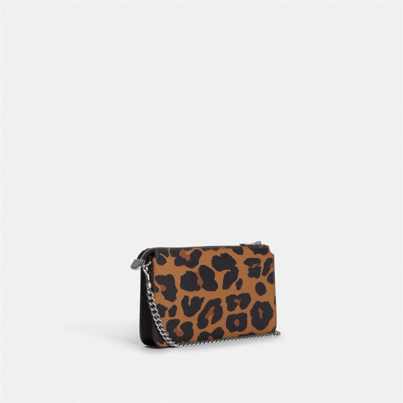 Husa Pentru Carduri Dama Coach Poppy Crossbody With With Leopard Print And Signature Canvas Argintii Colorati Deschis | Romania-043285