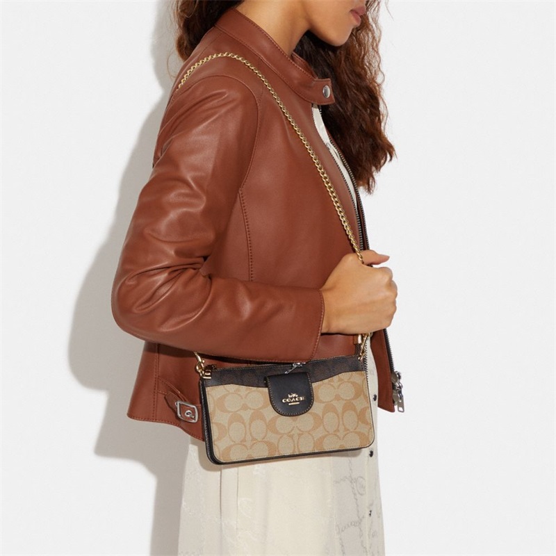 Husa Pentru Carduri Dama Coach Poppy Crossbody With In Blocked Signature Canvas Kaki Deschis Maro Colorati | Romania-501978