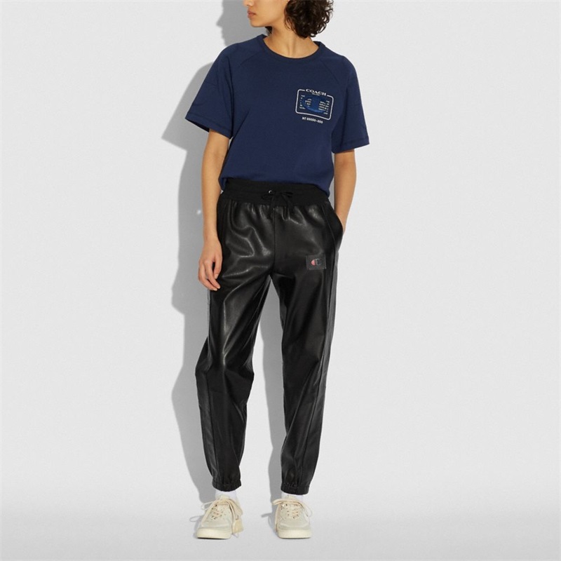 Pantaloni Jogger Dama Coach Coach X Champion Leather Negrii | Romania-297805