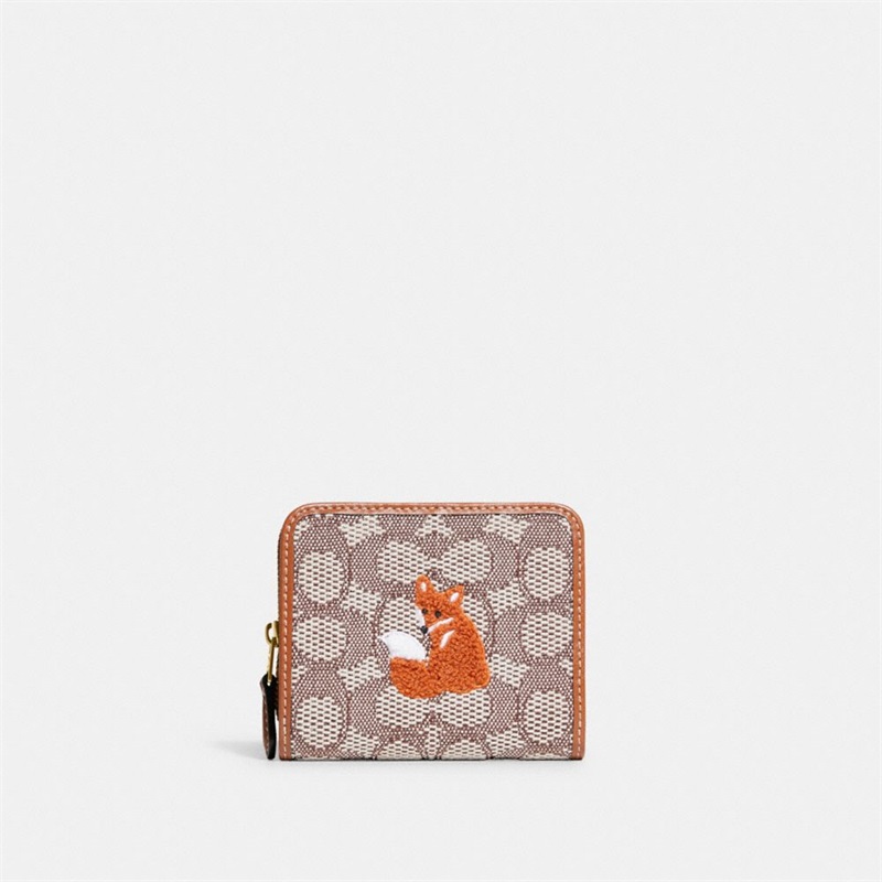 Portofel Dama Coach Billfold In Signature Textil Jacquard With Fox Motif Maro | Romania-645103