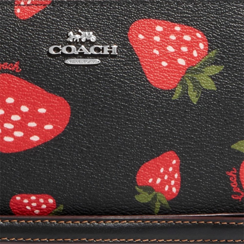 Portofel Dama Coach Long Zip Around With Wild Strawberry Print Argintii Negrii Colorati | Romania-905836